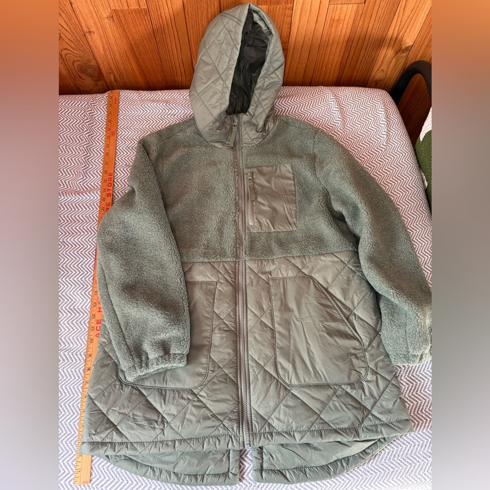 Lands' End Olive Green Quilted & Sherpa Hooded Jacket